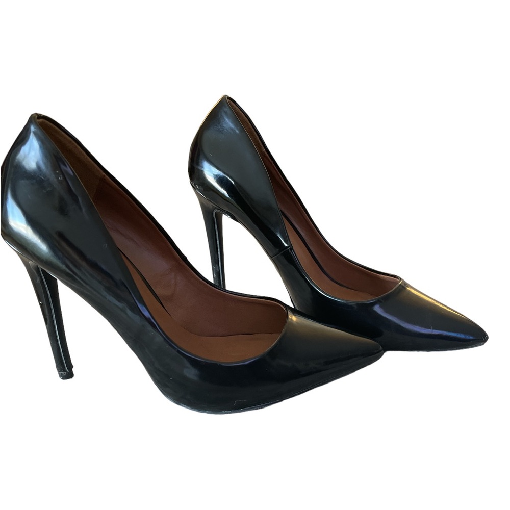 Candies Black Patent Leather Slip On Pumps 4” Heels Sz 8 Med
